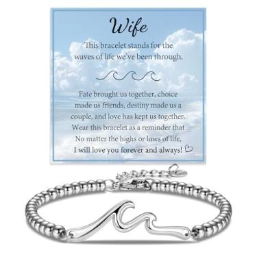 Imagem de ACOGVN Pulseira de onda para mulheres, Natal, aniversário, dia das mães, dia dos namorados, aniversário, cesta de Páscoa, presentes para mãe, avó, esposa, namorada, amiga, 7, Aço inoxidável, Sem Pedra