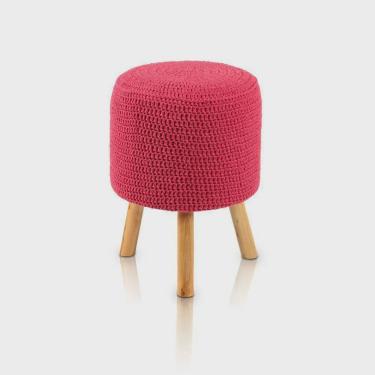 Imagem de Puff Banqueta Round Crochê Rosa - Stay Puff