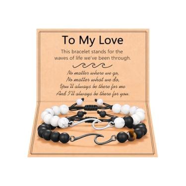 Imagem de Eryuor Presente para casais, The Waves of Life We've Through Together, pulseira de onda para namorado, marido, namorada, esposa, Dia dos Namorados, aniversário, presentes de aniversário, 6.7inches,