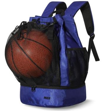 Imagem de MIER Mochila de basquete com cordão, bolsa de futebol com compartimento para sapatos e bolso de malha, mochila esportiva de ginástica para mulheres e homens, azul leve