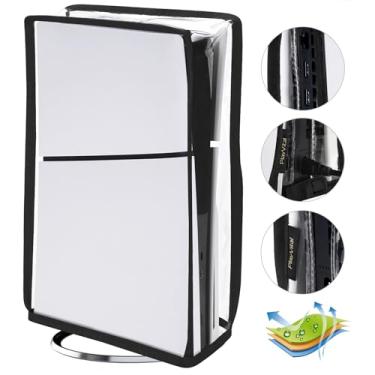 Imagem de PlayVital Capa vertical contra poeira para ps5 Slim Disc Edition (o novo design menor), capa protetora à prova de poeira transparente à prova d'água para console ps5 Slim