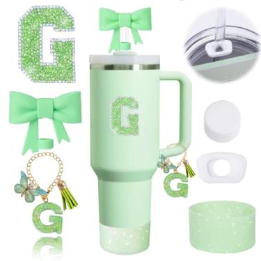 Imagem de Conjunto de acessórios para copo Stanley verde 6 peças para copo Stanley Cup 30 copo de 1,134 g com alça, incluindo tampa de cobertura de canudo de laço de silicone, tampa à prova de derramamento,