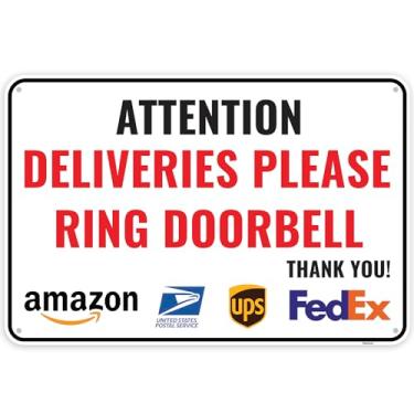Imagem de 1 peça Deliveries Please Ring Doorbell, 30 x 20 cm - Alumínio - Campainha de porta de anel para assistência de serviço
