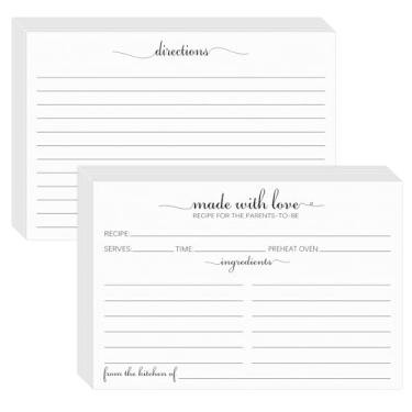 Imagem de MOKTREGD Cartões de receitas 10 x 15 cm para os futuros pais, pacote com 100 cartolina branca dupla face - simples, fofo, feito com design de coração de amor - dupla face - para chá de panela,
