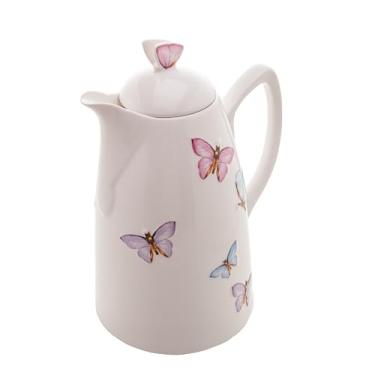 Imagem de WOLFF Garrafa Térmica de Porcelana Borboletas 900ml - Utensílios de Cozinha - Mesa Posta - Decoração - Itens Para Casa-Perfeita Para Café e Chá-Mantém a Temperatura de Bebidas Quentes e Geladas