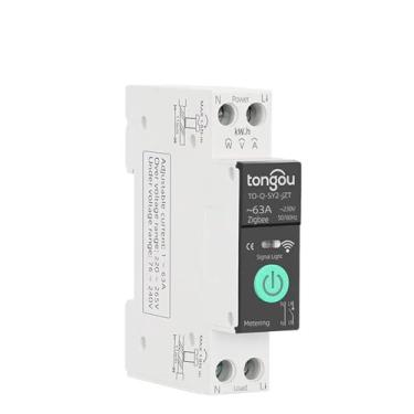Imagem de Tomshin Disjuntor inteligente Tuya ZigBee com medição 1P 63A Suporte para trilho DIN 3 modos de temporização Múltiplos aplicativos de proteção de segurança Controle remoto Compatível com Alexa Google