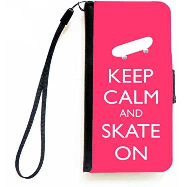 Imagem de Rikki Knight Keep Calm and Skate On - Capa tipo carteira flip rosa tropical com aba magnética para Apple iPhone 5c