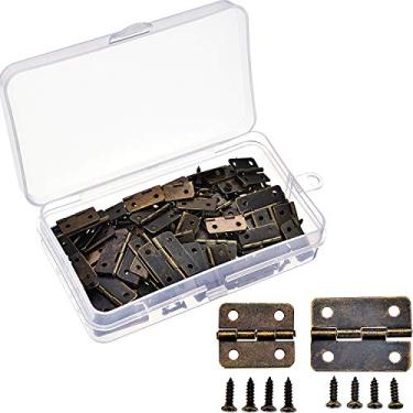 Imagem de 60 peças de mini dobradiças retrô para portas e 300 peças de parafusos de 7 mm com caixa de armazenamento, 2 tamanhos, Bronze