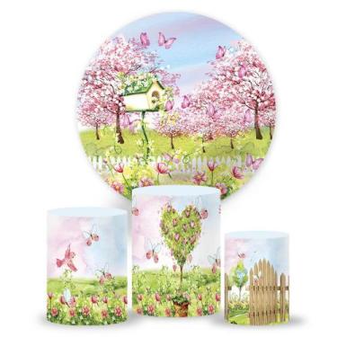 Imagem de Kit Painel de Festa Jardim Encantado, Painel Redondo, Trio Veste Fácil