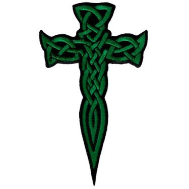Imagem de Cruz celta punhal verde bordado crucifixo irlandês