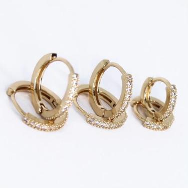 Imagem de Brinco de Argola Trio Cravejado Delicada Folheado a Ouro 18K - AEA Car