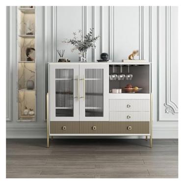 Imagem de Aparador lateral tipo buffet, armário moderno com portas de vidro, armário de armazenamento buffet, adequado para cozinhas, jantares e cafeterias (branco, 130 x 42 x 110 cm)