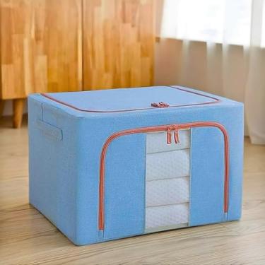 Imagem de Caixa Organizadora De Roupas Multiuso Dobrável com Tampa – Empilhável, Resistente e Versátil - AZUL CLARO