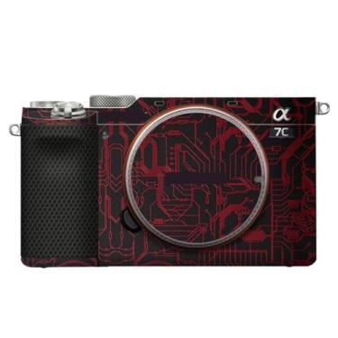 Imagem de JERXTTON Adesivo de capa de câmera para Sony A7C protetor de câmera película protetora antiarranhões decoração (vermelho circuito)
