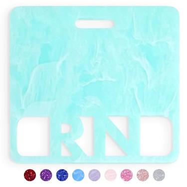 Imagem de Crachá RN Buddy Horizontal Cute Registered Nurse Badge Buddy Acrílico Amigo Tamanho Perfeito para Cartão de Crachá RN Padrão Colorido e Glitter Rn Porta-crachá Amigo Amamentação (Mint Clouds)