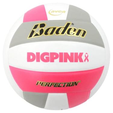 Imagem de Baden | Side-Out Foundation Dig Pink Perfection | Couro premium | Jogo de vôlei oficial interno | 13U para a faculdade | Tamanho oficial + peso | Rosa/Cinza/Branco | Aprovado pela AVCA