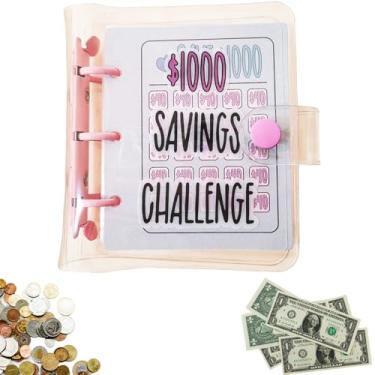 Imagem de Fichário de Desafio de Economia de $1000 com Envelopes de Dinheiro Portátil Organizador de Livros Envelopes de Dinheiro para Recheio de Dinheiro (Rosa)