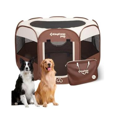 Imagem de KingCamp Cercadinho dobrável portátil para gatos e filhotes de cachorro 73,7 cm/91,4 cm/127 cm com zíper inferior e capa para uso interno e externo (GG, cáqui)