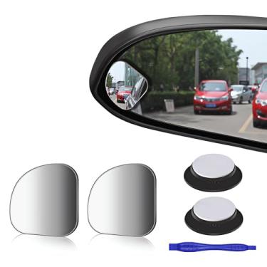 Imagem de 2 espelhos de ponto cego, 6,35 cm em forma de ventilador de vidro HD convexo 360° espelho retrovisor lateral grande angular com caixa ABS para carros, SUV e caminhões, pacote com 2