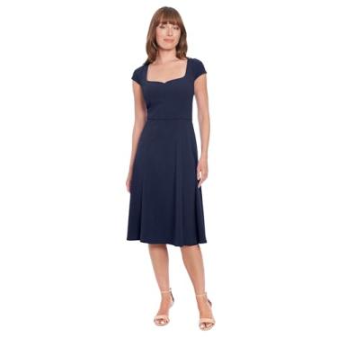 Imagem de bestmobilephonecases Vestido feminino com decote em coração, cintura império, ajuste e flare para ocasiões especiais, midi, Blazer azul-marinho, 38