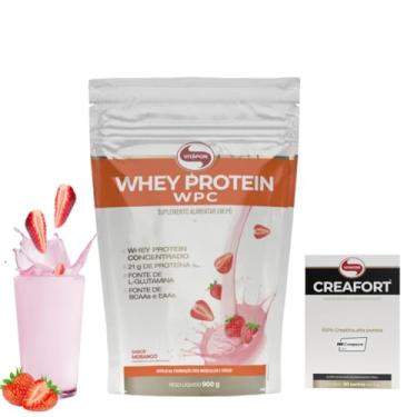 Imagem de Whey Protein Concentrado Pouch 900g + Creafort 30 Sache De 3g Vitafor (900, Morango)