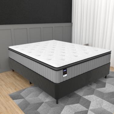Imagem de Cama Box Casal 138cm Colchão Molas Ensacadas Gazin Tower HF25 e Base 2CEN - Cinza com Preto