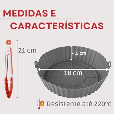 Imagem de Kit Forma de Silicone e Pegador de alimentos em inox para Fritadeira Elétrica Airfryer, Prático, Fácil de limpar e Reutilizável - Cinza