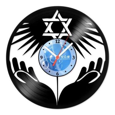 Imagem de Relógio De Parede Disco Vinil Religioso - Estrela de Davi Brilhando  -