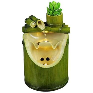 Imagem de Fonte ornamentos criativos sala de estar decoração de mesa fonte de água em forma de bambu roda de água montanha da sorte artesanato paisagem aquática fonte interior (cor: A)