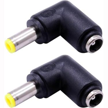 Imagem de QJZXUEZHEN 2 peças adaptador de conector de alimentação CC ângulo de 90 graus 5,5 mm x 2,5 mm plugue macho para 5,5 mm x 2,1 mm conversor de acoplador fêmea (tipo 2,5 a 2,1 mm amarelo)