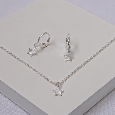 Imagem de Conjunto Infantil Folheado a Prata Brinco Argola e Colar Estrela - Ral