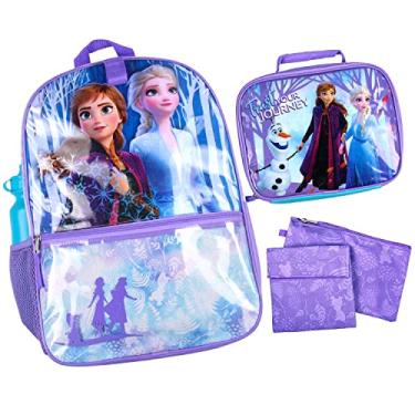 Imagem de Disney Frozen Anna Elsa Olaf Trust Your Journey 5 peças conjunto de mochila sacola, Azul/roxo, One Size