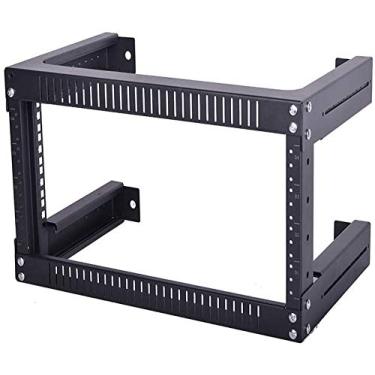 Imagem de TECHTOO Rack de montagem na parede 6U profundidade ajustável moldura aberta 48 cm rack de equipamento de servidor suporte de painel de patch resistente rack de equipamento de rede (ajustável 6U)
