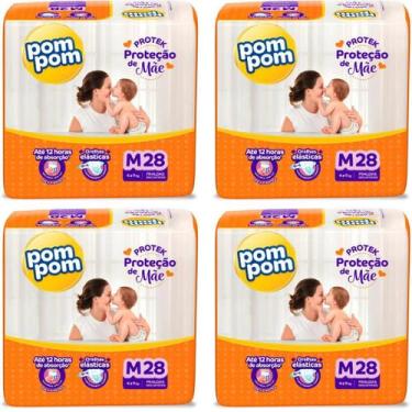 Imagem de KIT 4 Fraldas Pom Pom Derma Protek Jumbo Tamanho M 28 unidades