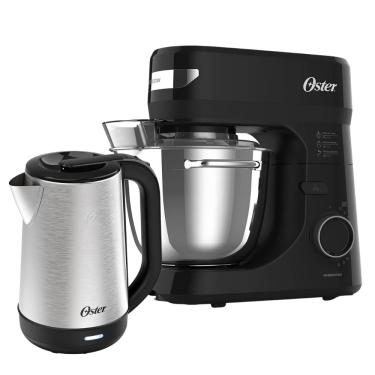 Imagem de Kit Oster Batedeira OBAT641 e Chaleira Elétrica OCEL840 - Preto/Inox