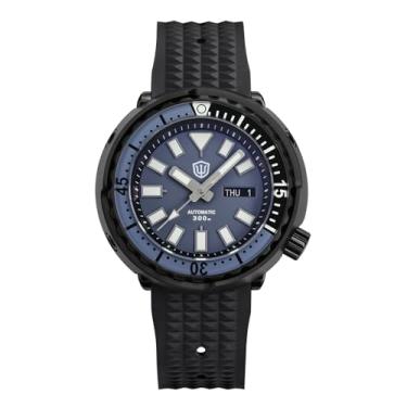 Imagem de watchdives Relógio masculino masculino NH35/NH36A automático 300 m à prova d'água 47,5 mm relógio masculino cristal safira grande analógico luminoso, Azul cinza/novo logotipo
