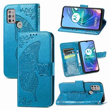 Imagem de CCSmall Capa carteira para Motorola Moto G10/Moto G30, 3D borboleta em relevo fino couro PU capa de telefone fecho magnético slots de cartão de crédito capa para Motorola Moto G30/Moto G10 HZD azul