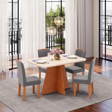 Imagem de Conjunto Sala de Jantar 4 Cadeiras Tampo de Vidro dj Móveis Siena Freijó Ayla Veludo Lunar