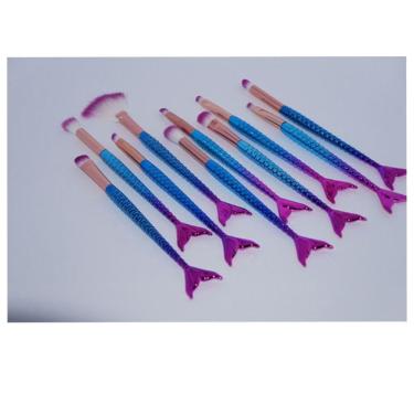 Imagem de Pincel Kit 10 Peças Portatil Sereia Maquiagem Make Up Sombra