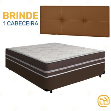 Imagem de Box Casal Marrom + Cabeceira Painel Iris Marrom + Colchão de Molas Classic Superlastic 138cm
