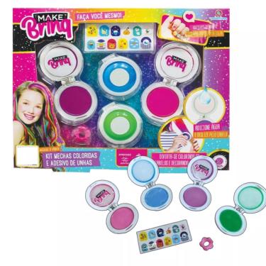 Imagem de Kit Mechas Coloridas e Adesivos de Unhas Infantil Menina