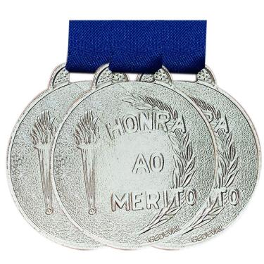 Imagem de Kit 140 Medalhas Honra Mérito 3,5cm Metal Ouro Prata Bronze Cor: prata