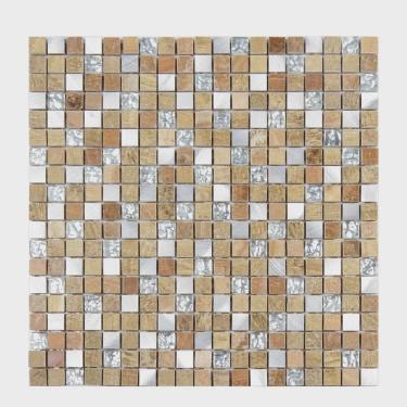 Imagem de Pastilha Mesclada de Mármore, Vidro e Alumínio 31cm x 31cm Stone Glass Mosaic (Placas)