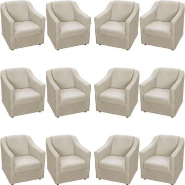 Imagem de Kit 12 Poltronas Mila Pé De Plástico Cromado - Bege Suede