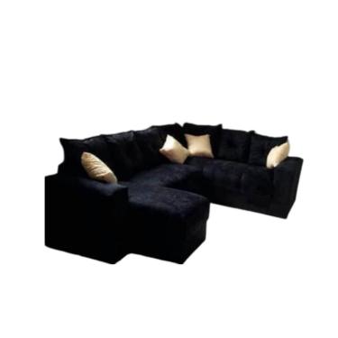Imagem de Sofá de Canto com Chaise em Tecido Suede Preto