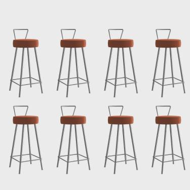 Imagem de Kit 08 Banqueta Alta Com Encosto Tais Eiffel Cozinha Bar Bistrô Ferro Cinza Sintético Laranja - Ahz Móveis