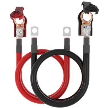 Imagem de SHIERLENG Cabo de bateria de alimentação de calibre 2 AWG, 3,5 m, com conectores de terminal de bateria de 9,5 mm, fio de chumbo de cobre puro vermelho + preto para automotivo, motocicleta, marítimo,