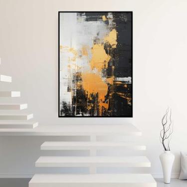 Imagem de Quadro com Moldura Abstrato Pintura Preto Branco Dourado Decorativo Grande Sala Quarto Hall