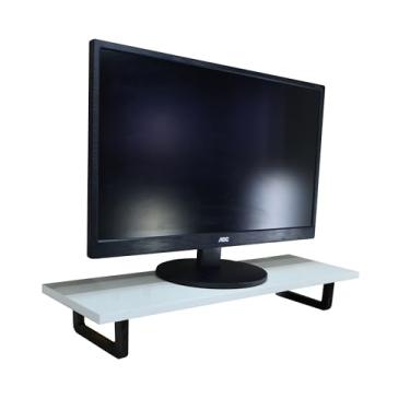 Imagem de Suporte Para Monitor Elevado Ajuste Mesa Home Office Setup Gamer Organizador MDF 50cm (Suporte Branco)