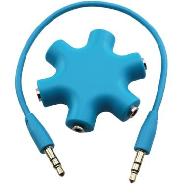 Imagem de DGZZI Divisor de fone de ouvido 5 pinos 5 portas auxiliares adaptador de fone de ouvido estéreo de áudio com cabo de áudio de 3,5 mm, cabo auxiliar crossover de um a cinco fones de ouvido para